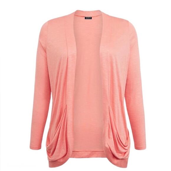 Torrid Coral Curved Cardigan Slub Cocoon Cardigan Open Front Sweater 2X NWT - Picture 14 of 14